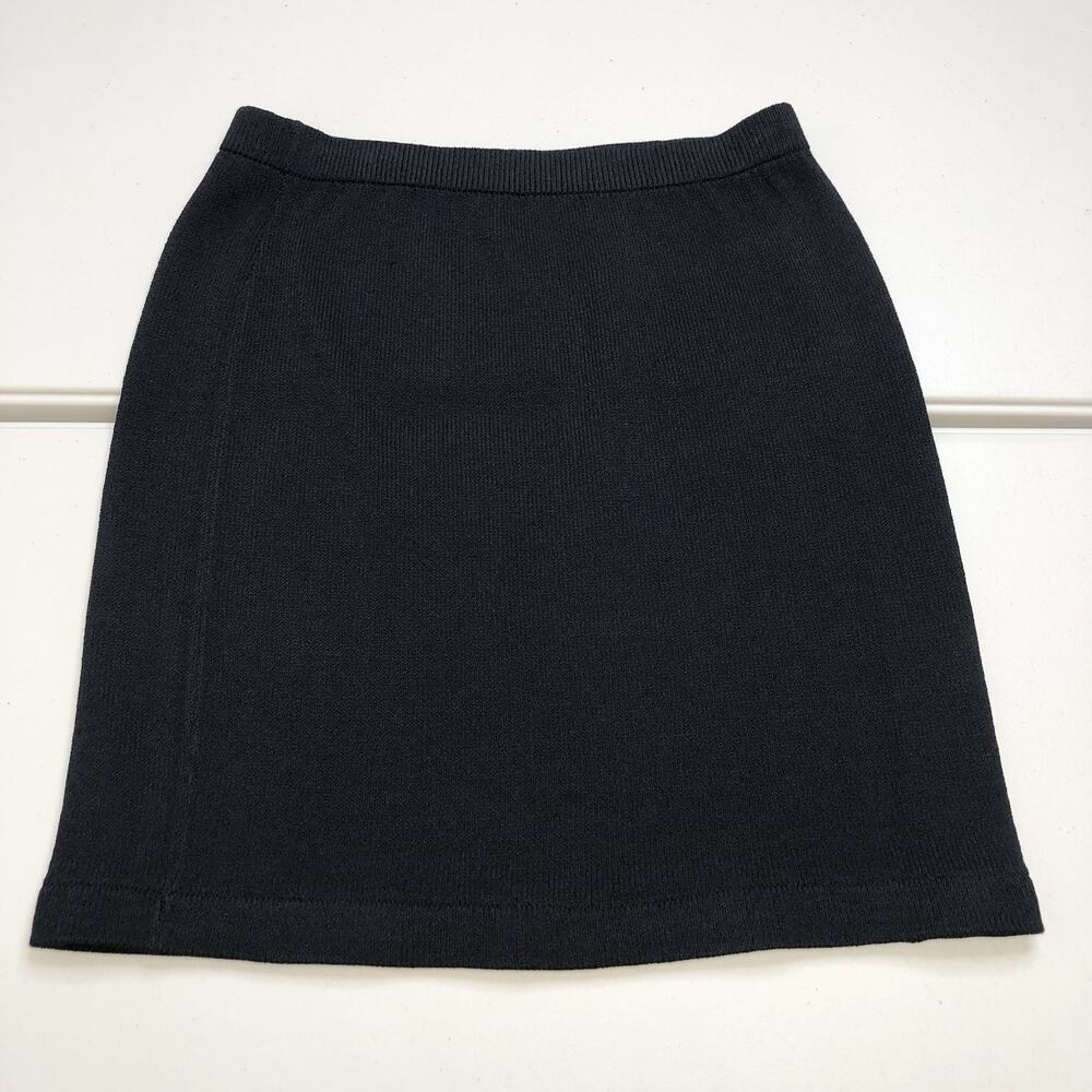 St. John Basics Santana Knit Marie Gray Size 8 Solid Black Classic Skirt